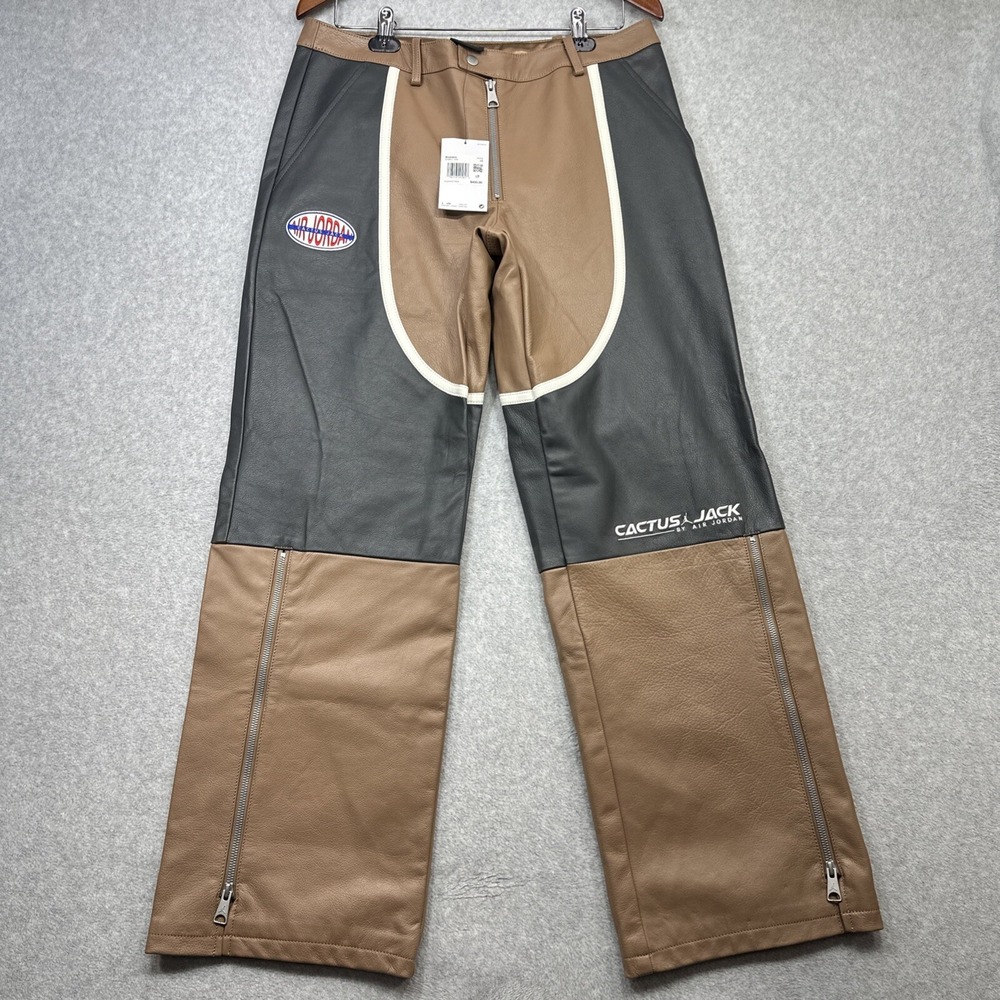 Air Jordan Cactus Jack Leather Pants Women 10 Brown Moto Street Travis Scott Zip